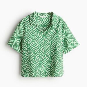 H&M Green Leaf Shirt blouse button front top 10 Large matching set avail